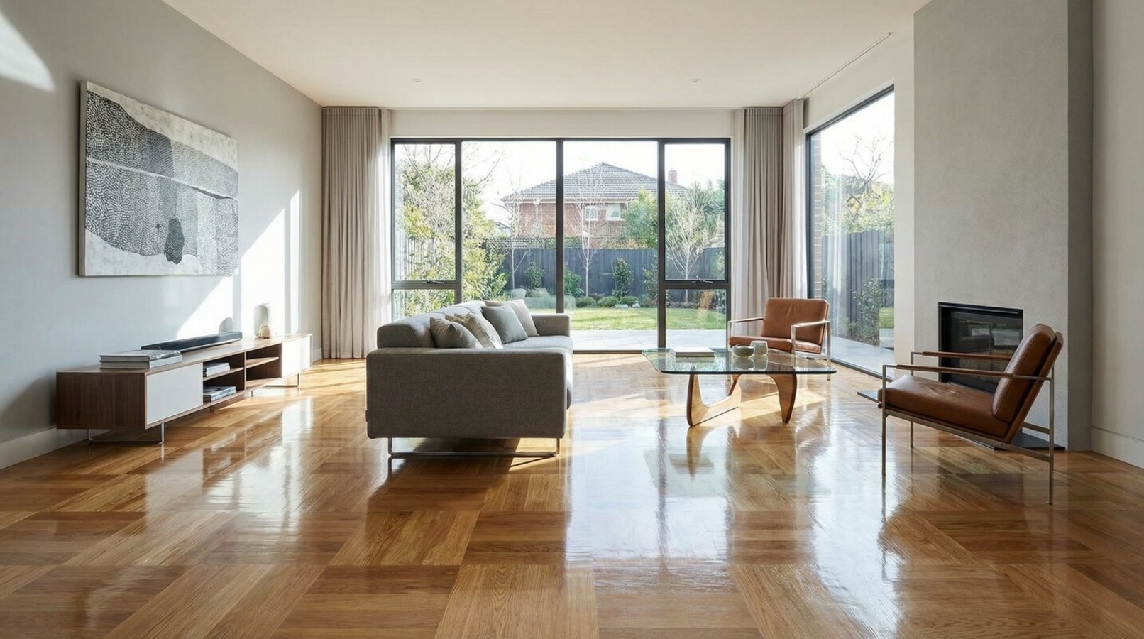 Versiegeltes Parkett im Wohnzimmer